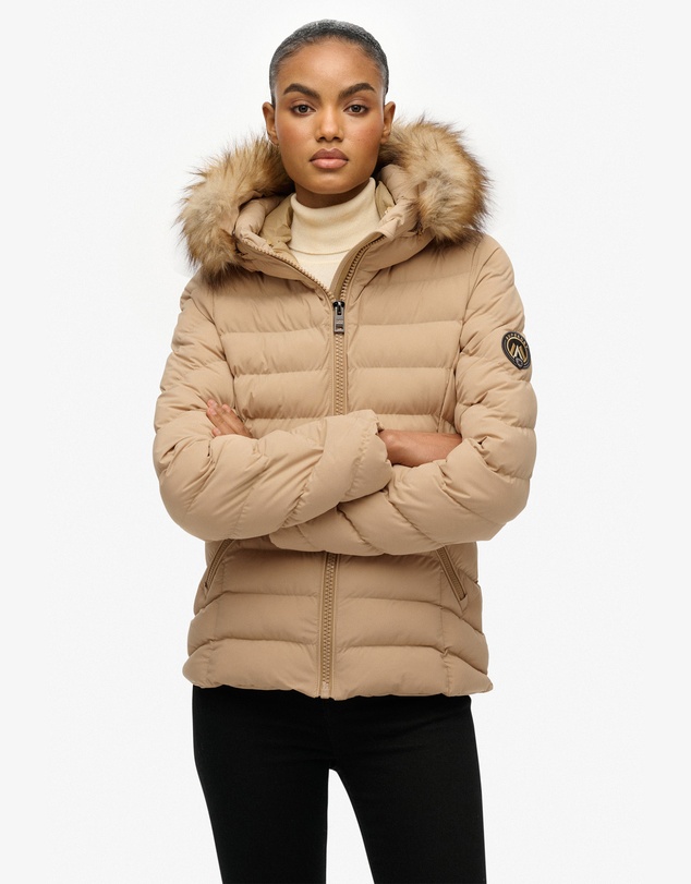 Superdry - Fuji Faux Fur Slim Fit Hood Padded Jacket