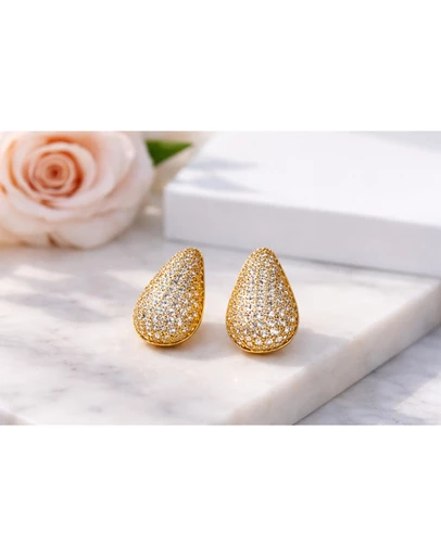 Honey and Beau - Gold Pavé Teardrop Stud Earrings