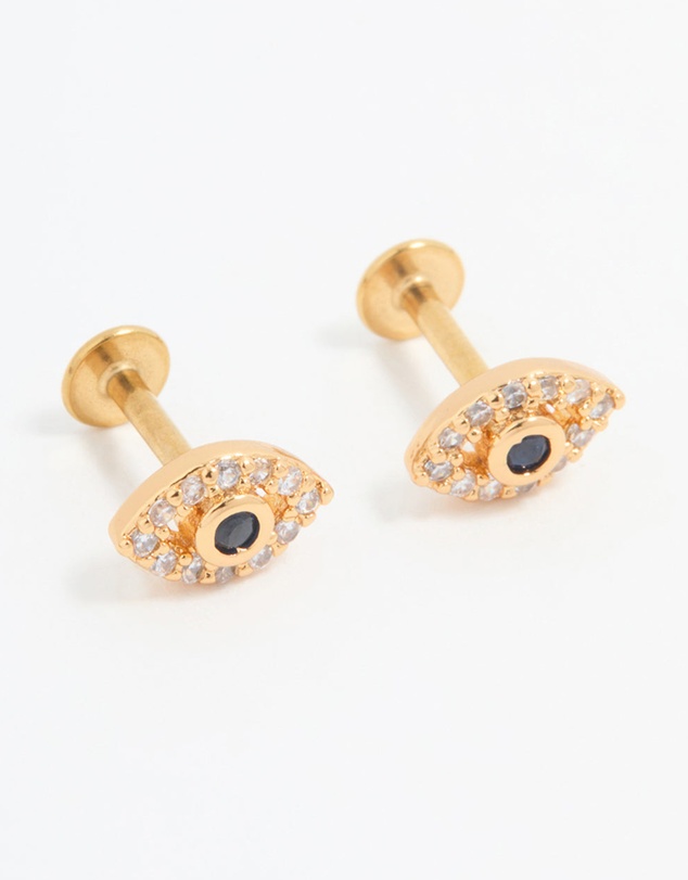 Lovisa - Gold Plated Surgical Steel Evil Eye Flat Back Studs Pair