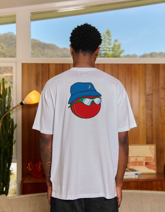 Budgy Smuggler - Lightweight White Tee with Fast Bowlers