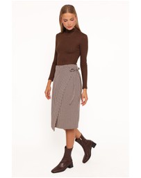 Petal & Pup - Ariela Wrap Front Midi Skirt - Brown Houndstooth
