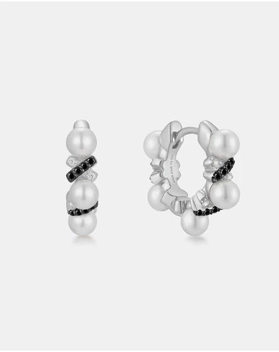 Ania Haie - Two-Tone Sparkling Braided Shell Pearl Huggie Earrings