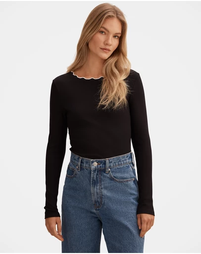 Forever New - Rebecca Scallop Long Sleeves Top