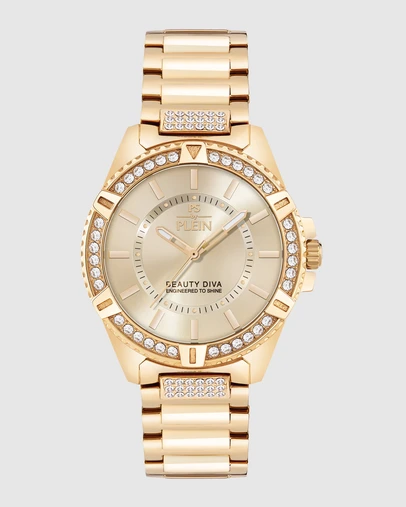 Plein Sport - Plein Sport Beauty Diva 40mm Champagne Dial Gold-Tone Stainless Steel Bracelet Watch