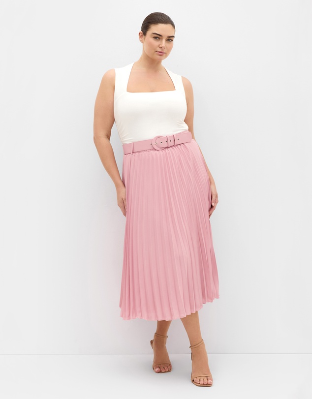 City Chic - Plus size Petra Pleat Midi Skirt - dusty rose
