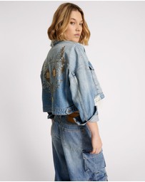 ONE TEASPOON - Eagle Studded Cropped Denim Jacket
