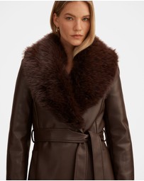 Forever New - Faith Faux Fur Collar Vegan Leather Trench Coat