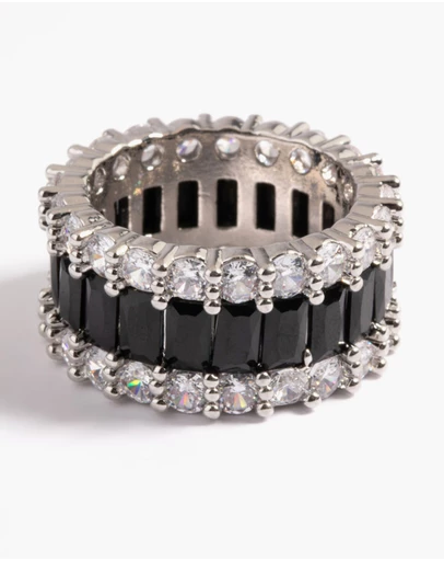 Lovisa - Silver Cubic Zirconia Large Baguette 3-Row Ring