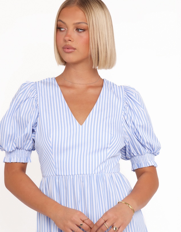 Petal & Pup - Steele Puff Sleeve Midi Dress - Blue Stripe