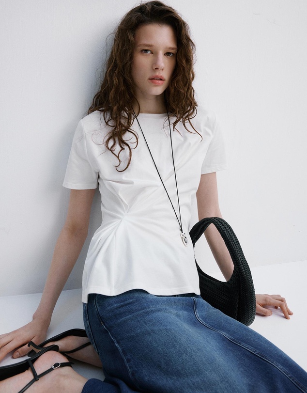 M.N.G - Cotton T-Shirt with Pucker Detail
