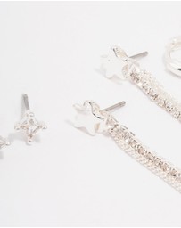 Lovisa - Silver Plated Brass Star Chain Earring 3-Pack