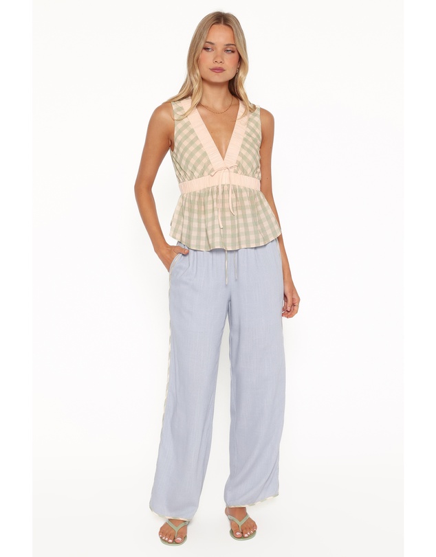 Petal & Pup - Venda Contrast Trim Pants - Light Blue Linen