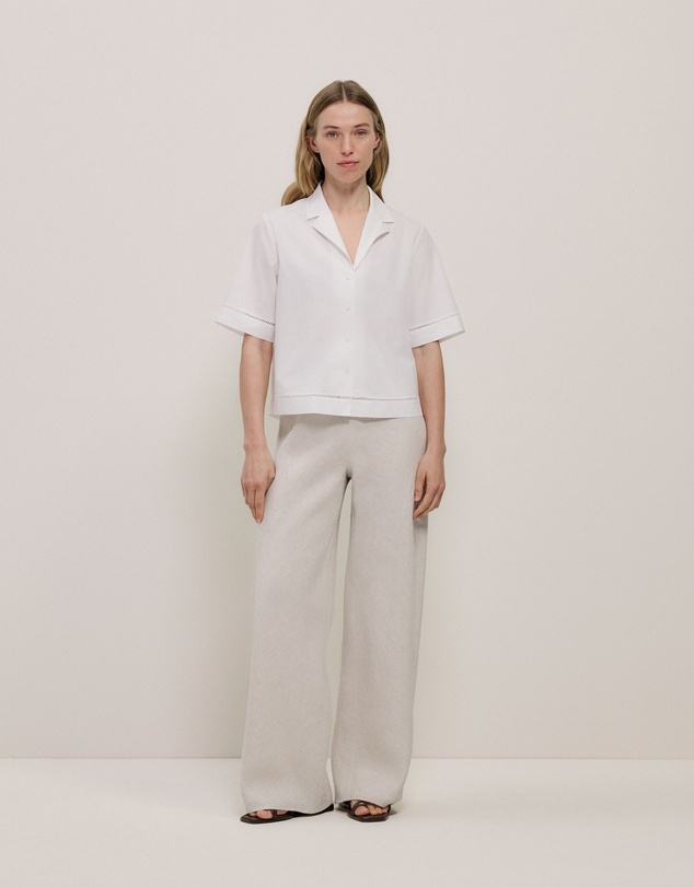 Trenery - Poplin Lattice Trim Short Sleeve Shirt in White
