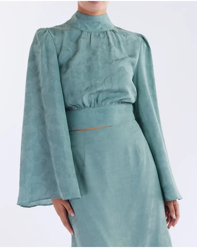 Amelius - Loren Linen Jacquard High Neck Blouse