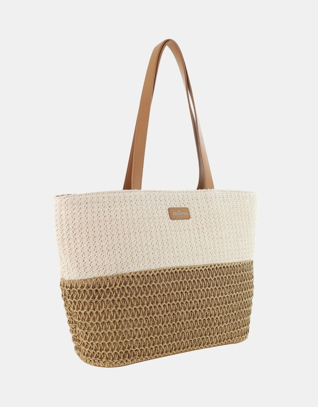 Milleni - Milleni Woven Raffia 2-Tone Tote Bag