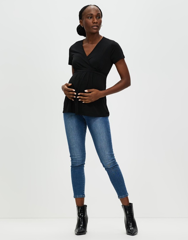 Angel Maternity - Maternity Crossover Short Sleeve V-Neck Work Top