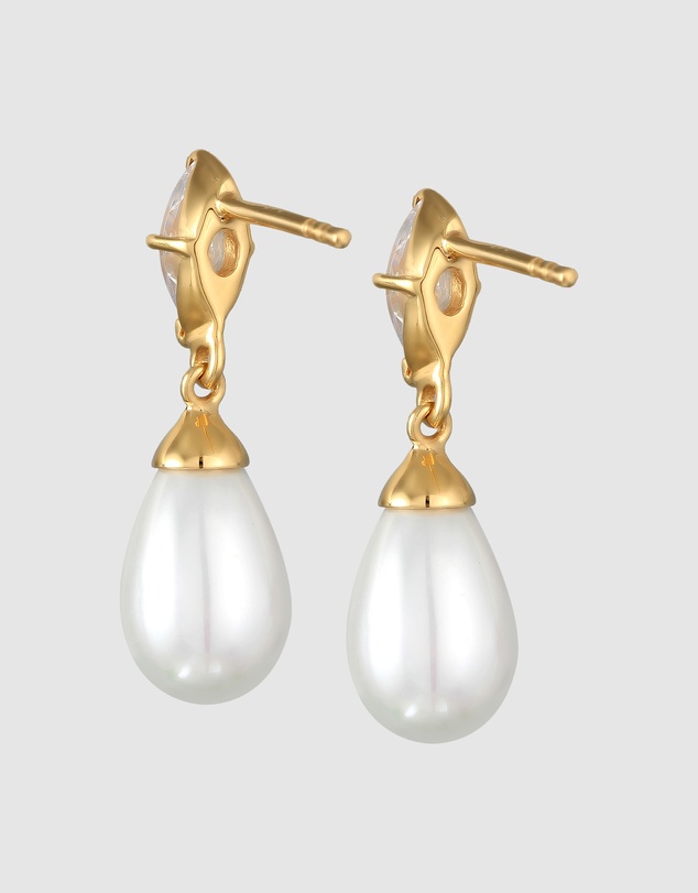Elli Jewelry - Shell Pearl Zirconia Drop Earrings in Gold-Plated 925 Silver