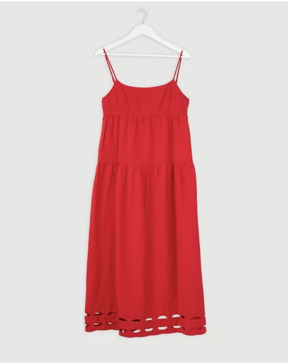 Revibe - Repaired Shona Joy Birdie Scallop Tiered Midi Dress - AU 10