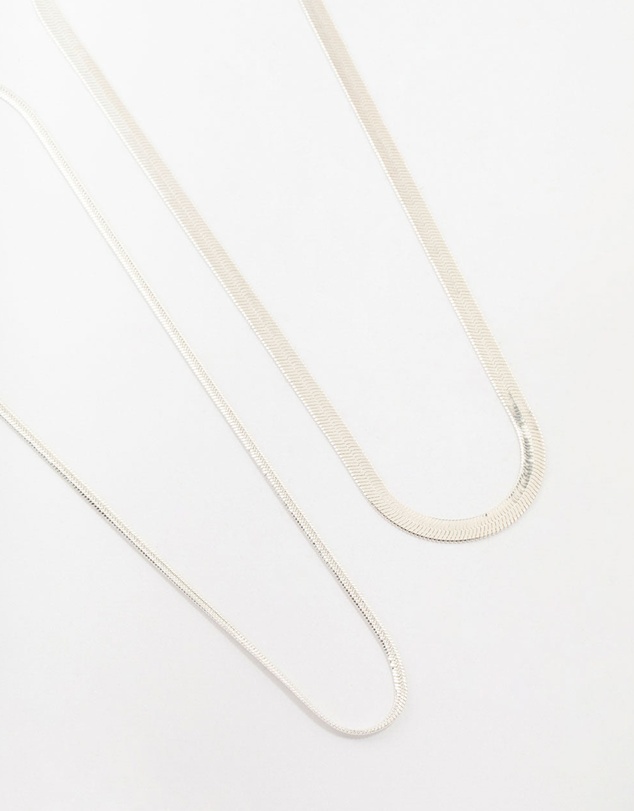 Lovisa - Silver Plated Herringbone Chain Necklaces 2-Pack