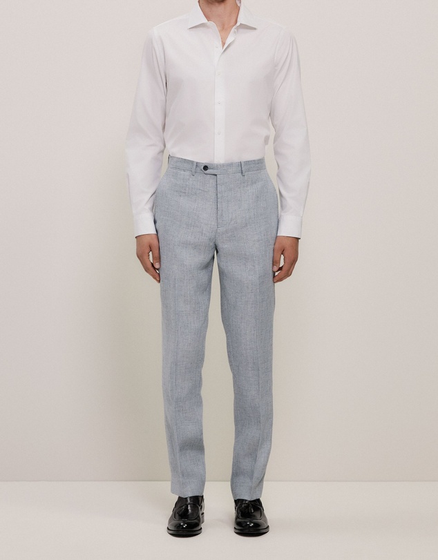 Trenery - Textured Linen Straight Leg Trouser in Smoke Blue