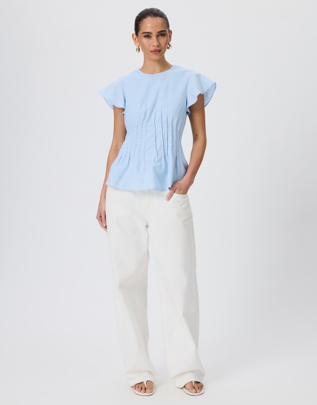 Tussah - Sabine Pintuck Cotton Linen Flutter Sleeve Top