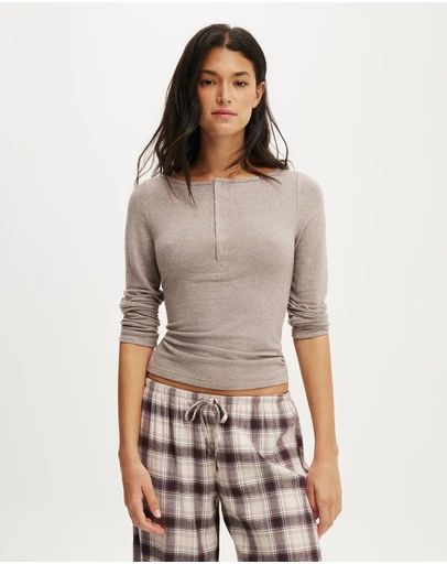 Cotton On Body - Super Soft Boat Neck Henley Long Sleeve