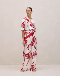 Trenery - Wild Iris Satin Relaxed Pant in White