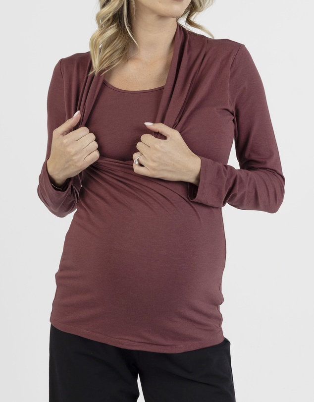 Angel Maternity - Maternity V-Neck Cross-Over Bamboo Long Sleeve Top