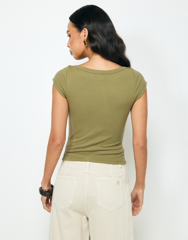 AERE - Boat Neck Cap Sleeve T-Shirt