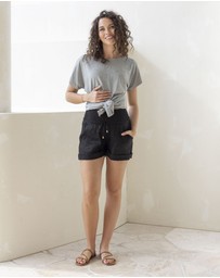 Angel Maternity - Maternity Linen Summer Shorts in Black