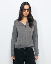 AERE - Asha Semi-Sheer Merino Wool Henley Top