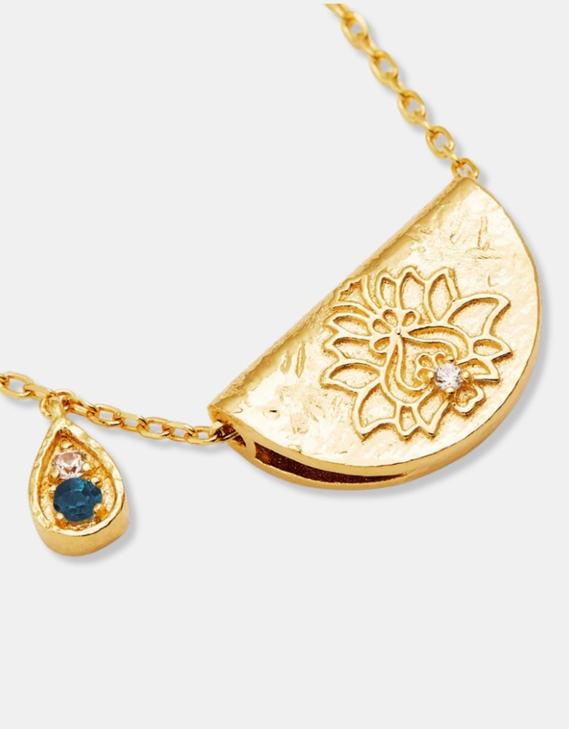 By Charlotte - Gold Lotus Birthstone Necklace - December