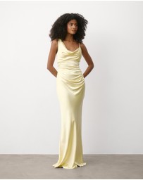 Six Stories - Cowl Front Asymmetrical Satin Bridesmaid Dress