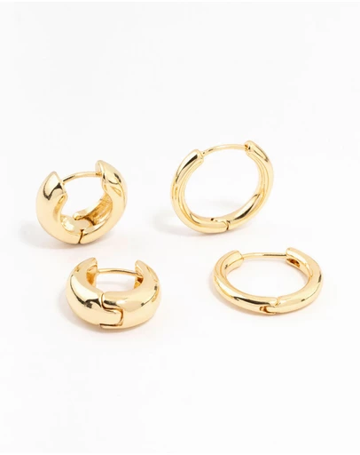 Lovisa - Gold Plated Thick & Thin Huggie Earrings 2-Pack