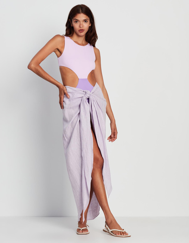 BONDI BORN - Organic Linen Tie Front Draped Skirt