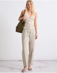 Marella - Linen Tapered Pleat-Front Pants