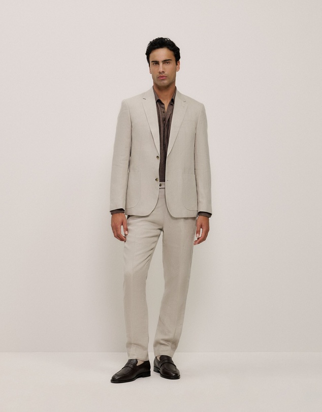 Trenery - Tailored Fit Delave Linen Shirt in Cocoa