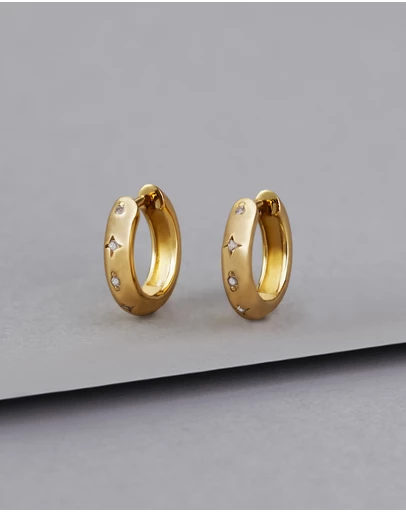 Wanderlust + Co - Constellation 10mm 14K Gold Vermeil Huggie Earrings