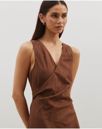 Atmos&Here - Stephanie Linen Blend Wrap Front Midi Dress