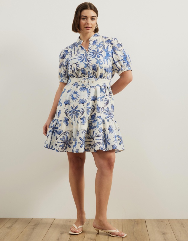 Atmos&Here Curvy - Bailey Button Front Linen Blend Mini Dress