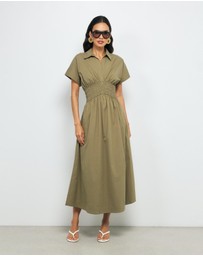 AERE - Carmine Shirred Waist Shirt Dress