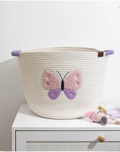 Living Textiles - Cotton Rope Embroidered Hampers - Butterfly