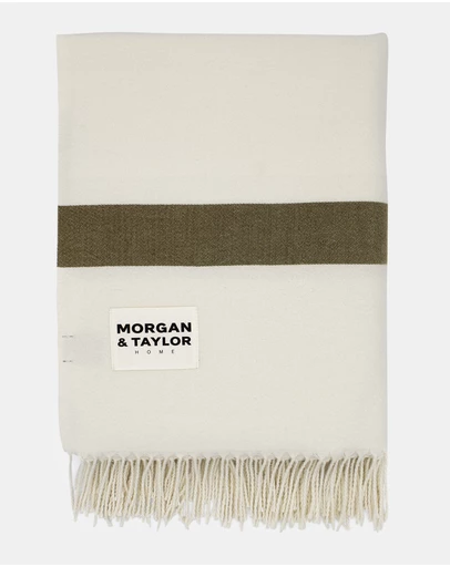 Morgan & Taylor - Kori Throw Blanket in Green, Cream and Brown Stripes