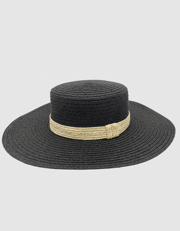 Jacaru - Jacaru 1879 Ladies Flat Wide Brim Black with natural trim