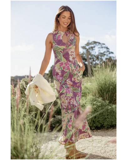 Petal & Pup - Justine Keyhole Maxi Dress - Purple Floral