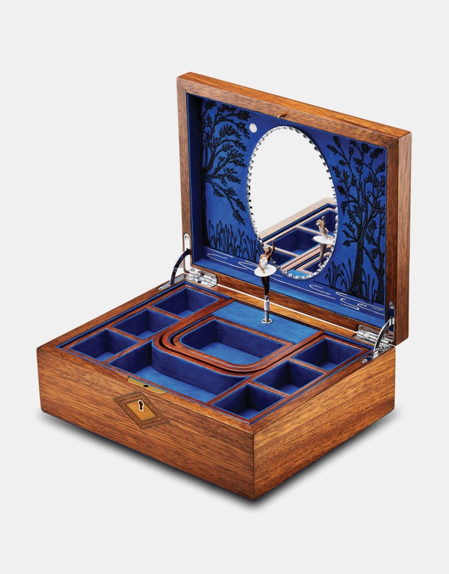 Wolf - Wolf Ballet Musical Jewellery Box - Swan Lake Walnut Wood