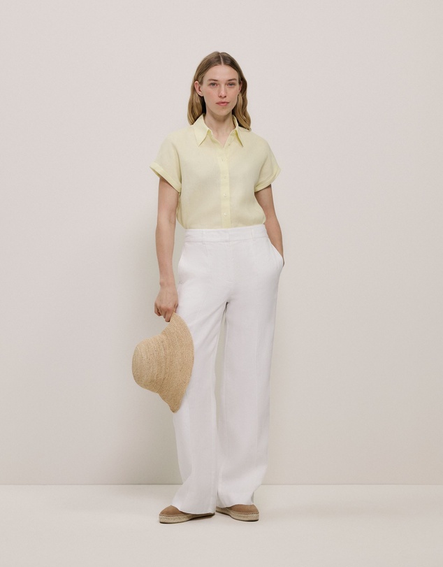 Trenery - Linen Cap Sleeve Shirt in Faint Yellow