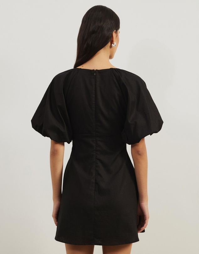 Atmos&Here - Kelly Linen Blend Puff Sleeve Mini Dress