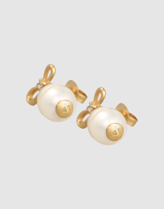 Elli Jewelry - Bow Pearl Drop Earrings in Gold-Plated 925 Silver
