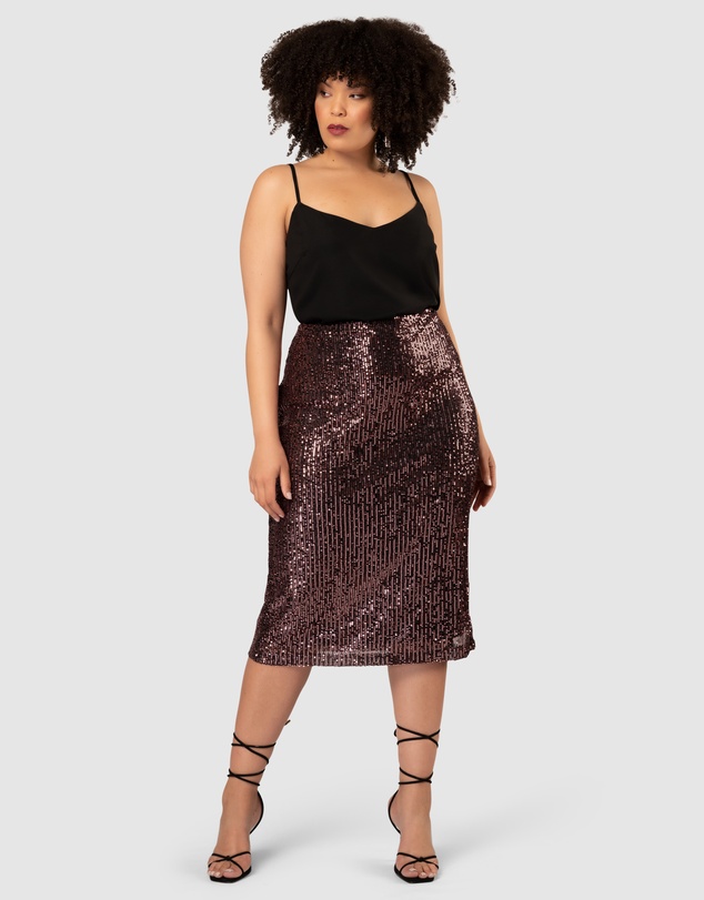 Pink Dusk by Curve Project - Foolish Sequin Midi Skirt
